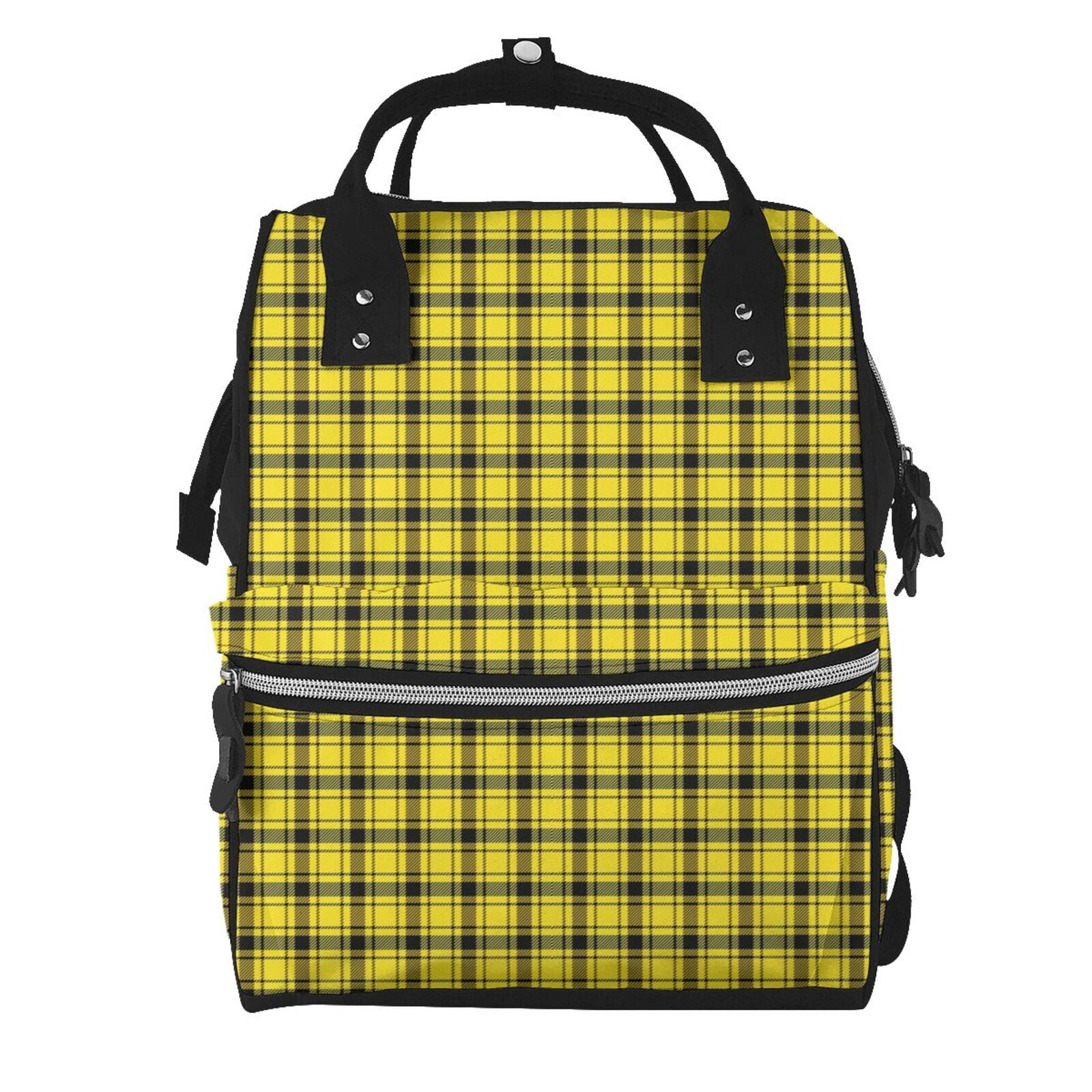 Ratiio Yellow Checkered Plaid Mummy Backpack - Waterproof Twill Canvas, Large Capacity Diaper Bag with Multiple Pockets and Adjustable Straps