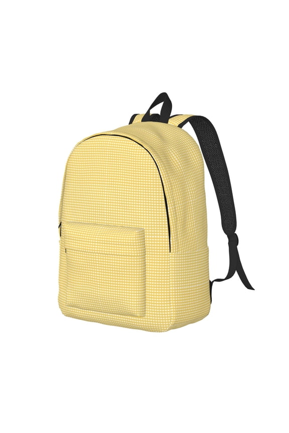 Yellow Gingham Print Canvas Backpack for Women & Men Retro Aesthetic Rucksack Basic Backpack for High School/College Students Travel Laptop Bag
