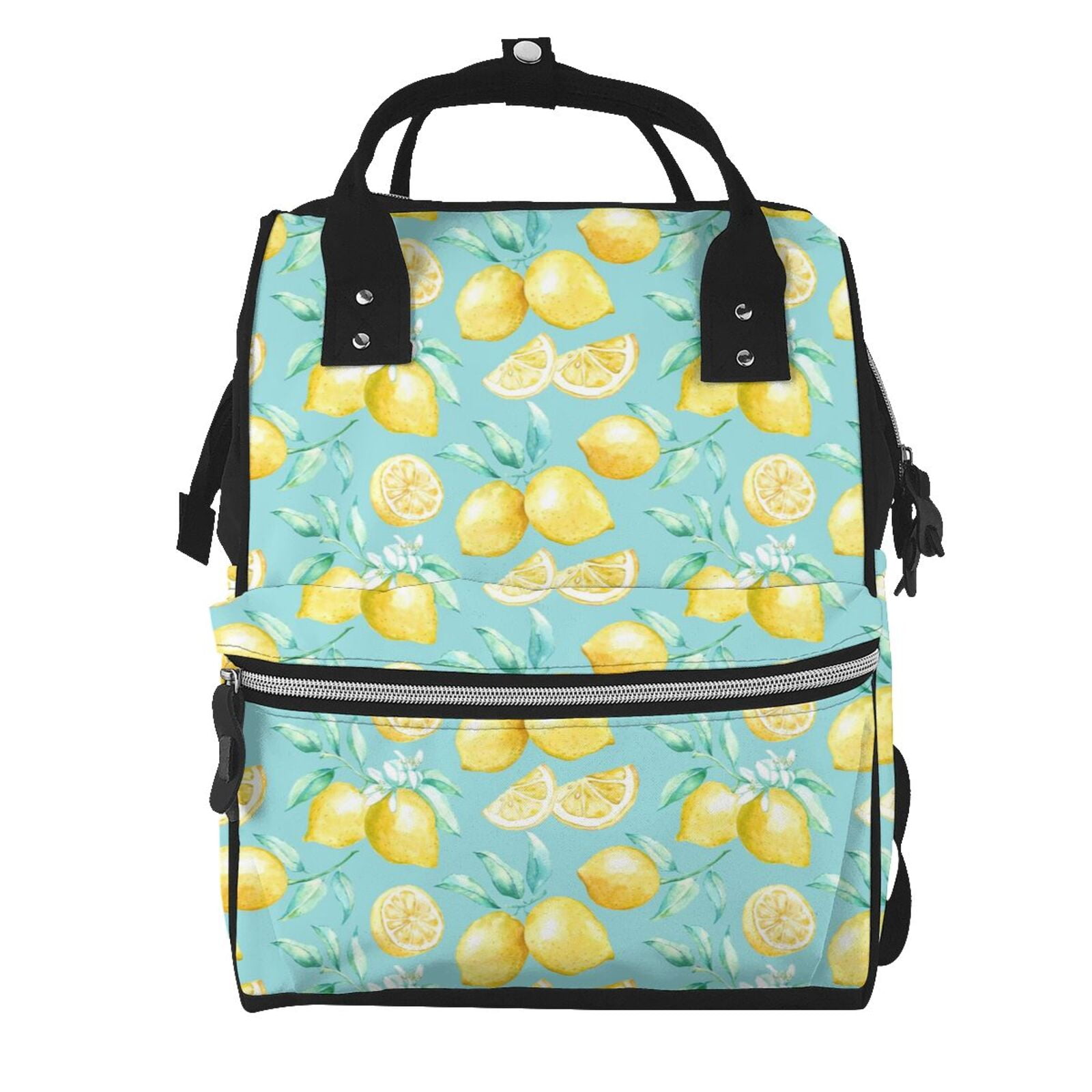 Ratiio Yellow Lemon Mummy Backpack - Waterproof Twill Canvas, Large Capacity Diaper Bag with Multiple Pockets and Adjustable Straps