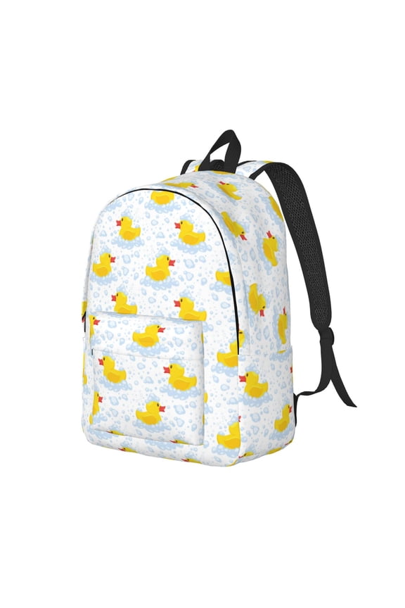 Yellow Rubber Duck Print Canvas Backpack for Women & Men Retro Aesthetic Rucksack Basic Backpack for High School/College Students Travel Laptop Bag