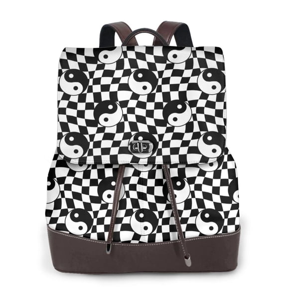 Ratiio Ying Yang Checkered Pattern Womens Backpack Purse Leather Backpack Purse for Women Travel Fashion Backpack Designer Ladies Shoulder Bags