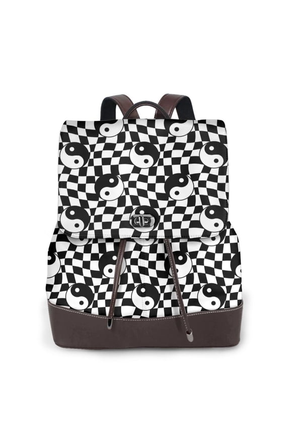 Ying Yang Checkered Pattern Womens Backpack Purse Leather Backpack Purse for Women Travel Fashion Backpack Designer Ladies Shoulder Bags