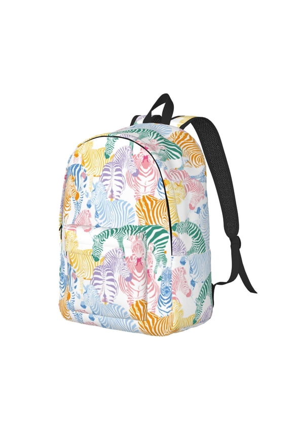 Zebra Colourful Print Canvas Backpack for Women & Men Retro Aesthetic Rucksack Basic Backpack for High School/College Students Travel Laptop Bag
