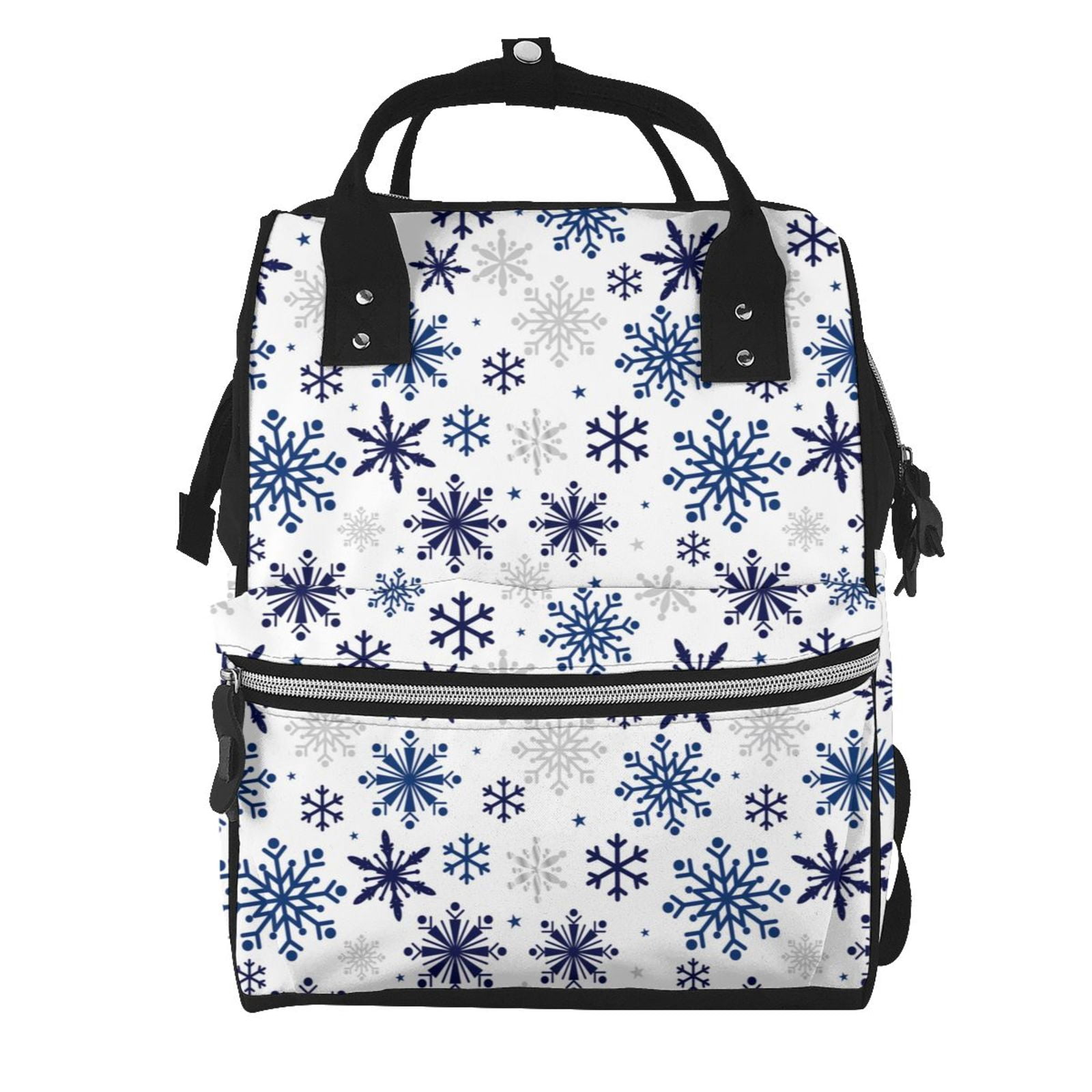 Ratiio blue Snowflake Prints Mummy Backpack - Waterproof Twill Canvas, Large Capacity Diaper Bag with Multiple Pockets and Adjustable Straps