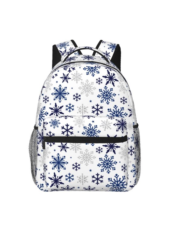 blue Snowflake Prints Print Eco-Friendly Casual Backpack, Water-Resistant Polyester Canvas Daypack with Smooth Zippers, Comfortable & Durable Travel Bag with Laptop Compartment