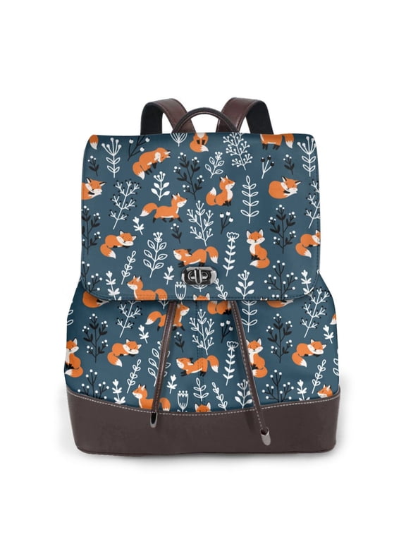 cute fall fox Pattern Womens Backpack Purse Leather Backpack Purse for Women Travel Fashion Backpack Designer Ladies Shoulder Bags