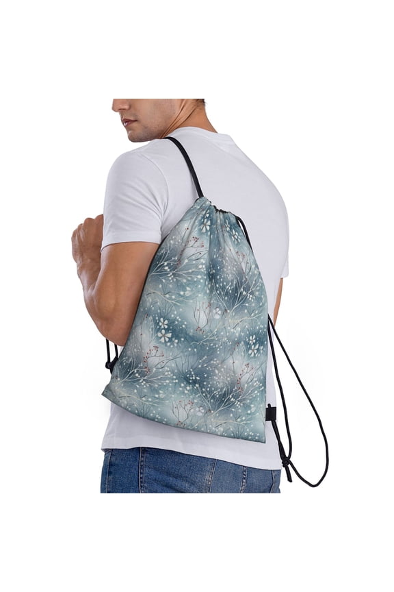 enchanted winter snowflake holly Print Drawstring Backpack Bag Sport Gym Sackpack Heavy Duty String Backpack for Men Women