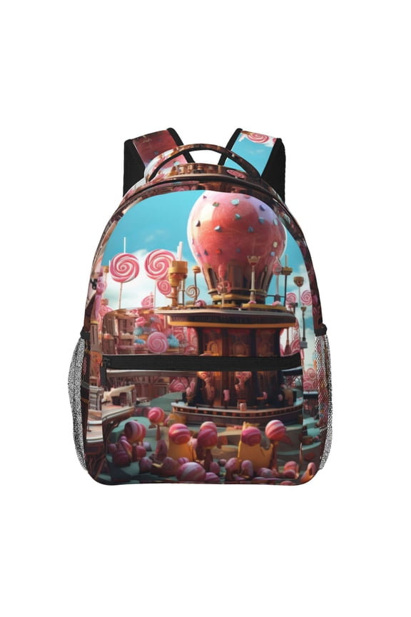 fairy-tale-world-with-delicious-candy Print Eco-Friendly Casual Backpack, Water-Resistant Polyester Canvas Daypack with Smooth Zippers, Comfortable & Durable Travel Bag with Laptop Compartment