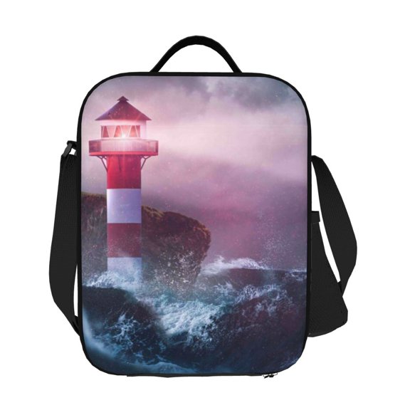 Ratiio lighthouse Waves Torrential Rain Print Lunch Box - Reusable Lunch Bag Men Adult Women- Insulated LunchBox