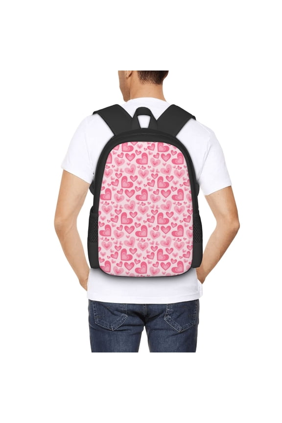 pink heart Backpack for Men and Women - Durable 600D Oxford Cloth -Large Capacity, Water-Resistant School, Travel, and Hiking Bag