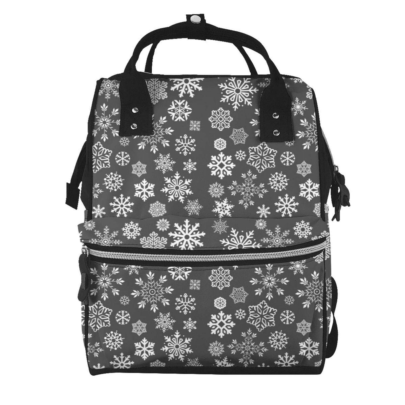 Ratiio simple white Snowflake Mummy Backpack - Waterproof Twill Canvas, Large Capacity Diaper Bag with Multiple Pockets and Adjustable Straps