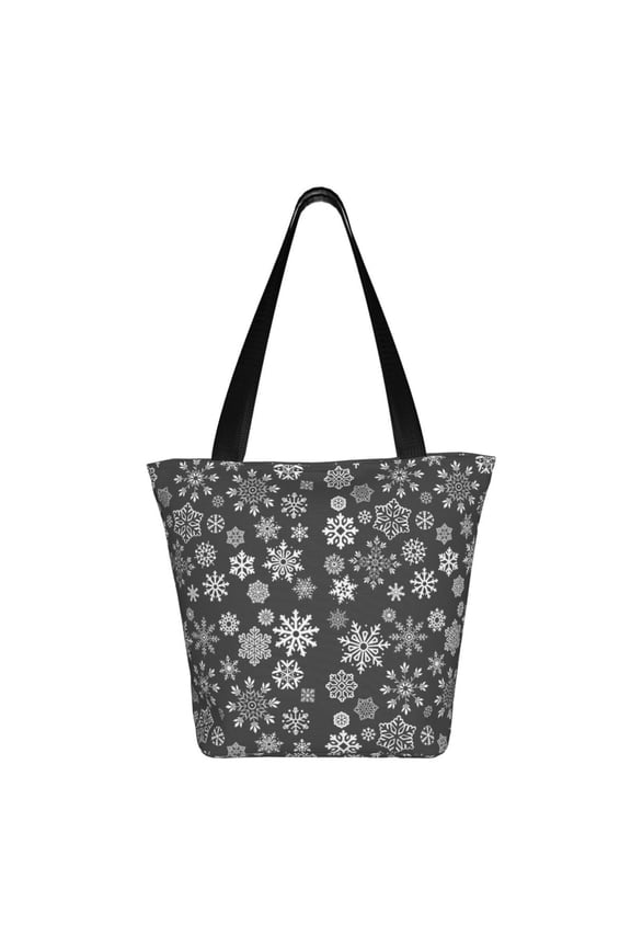 simple white Snowflake Print Shoulder Bag for Women, Polyester Crossbody Purse Lightweight Handbag for Daily Travel and Casual Use
