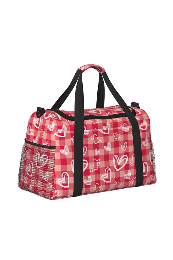 valentine day with heart Pattern Hand Travel Bag, Weekender Carry On for Women Men, Sports Gym Bag, Workout Duffel Bag, Overnight Shoulder Bag fit 15.6 Inch Laptop