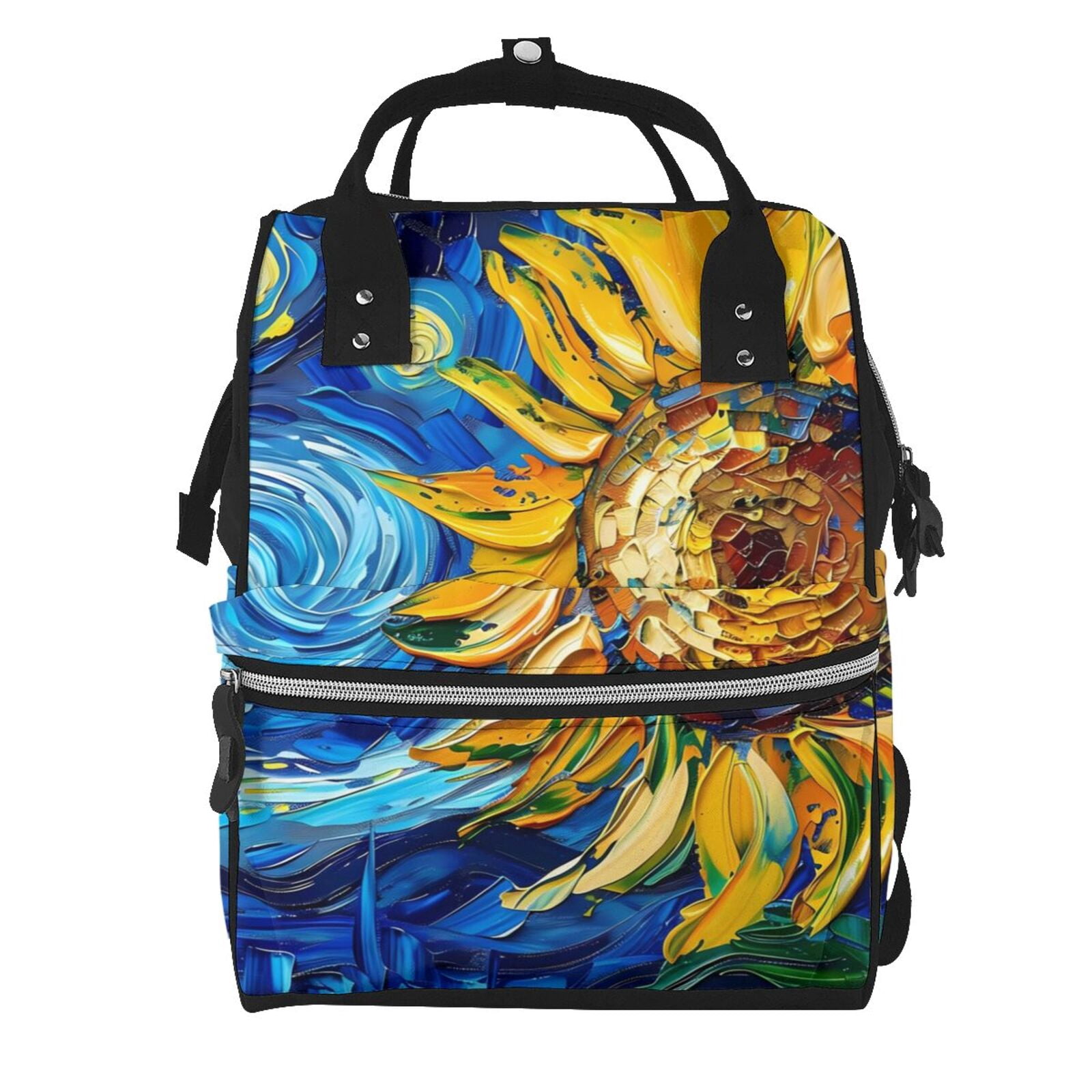 Ratiio vintage Starry Sunflower Mummy Backpack - Waterproof Twill Canvas, Large Capacity Diaper Bag with Multiple Pockets and Adjustable Straps