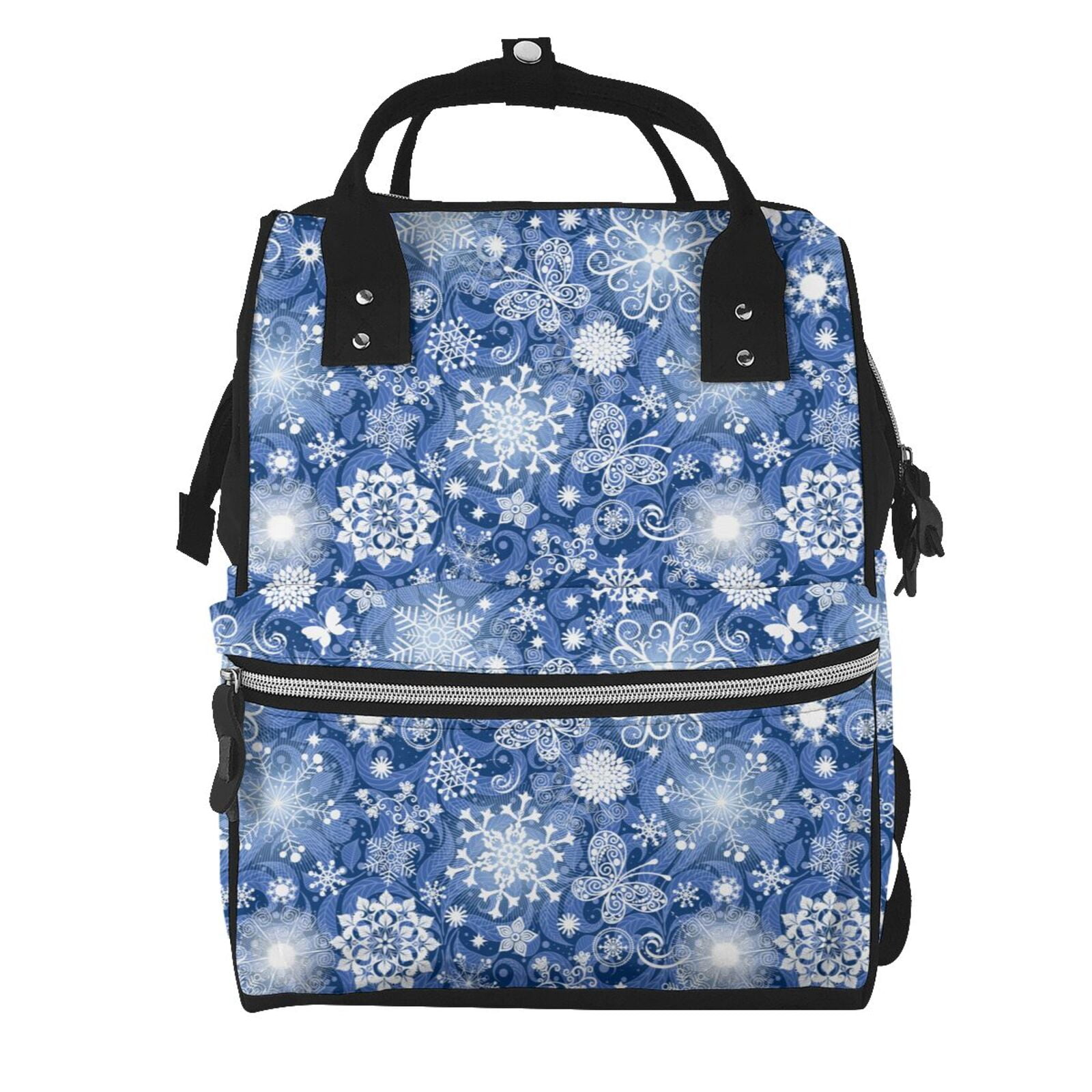 Ratiio whiet Snowflake blue background Mummy Backpack - Waterproof Twill Canvas, Large Capacity Diaper Bag with Multiple Pockets and Adjustable Straps