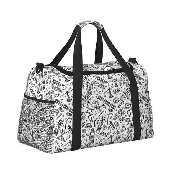 Ratiio winter Ski Element Pattern Hand Travel Bag, Weekender Carry On for Women Men, Sports Gym Bag, Workout Duffel Bag, Overnight Shoulder Bag fit 15.6 Inch Laptop