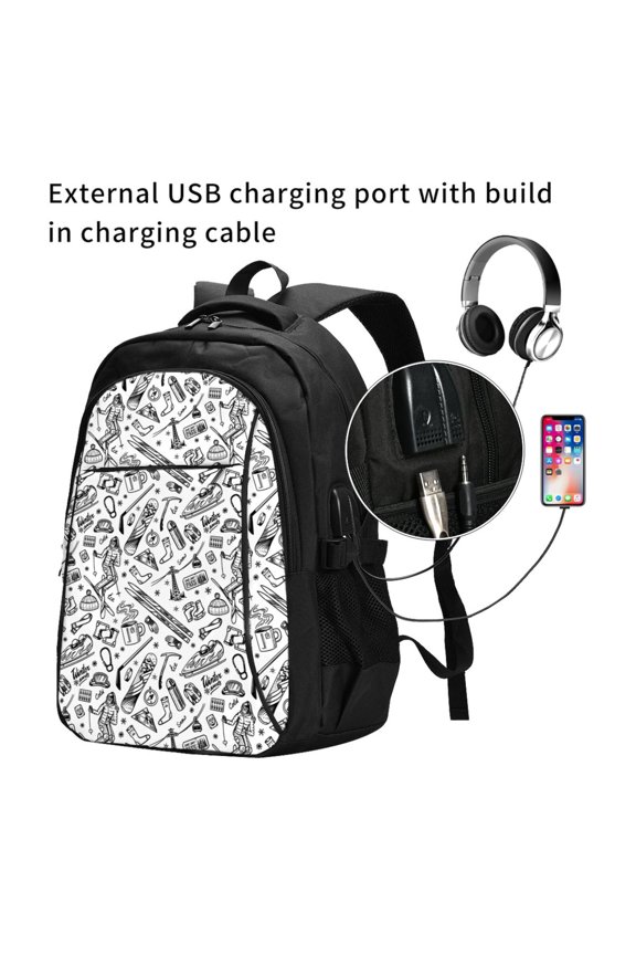 winter Ski Element Print Travel Laptop Backpack,Slim Sturdy Laptops Backpack with USB Charging Port, Water Resistant College School Computer Bag