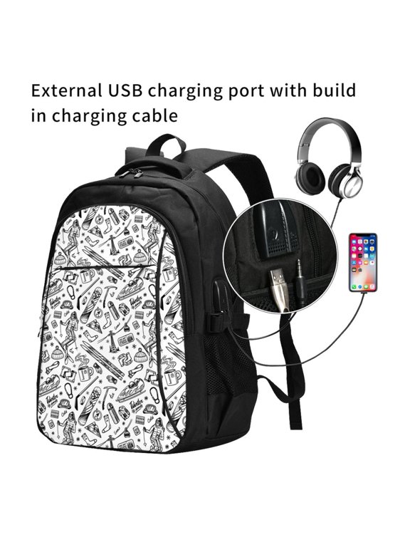winter Ski Element Print Travel Laptop Backpack,Slim Sturdy Laptops Backpack with USB Charging Port, Water Resistant College School Computer Bag