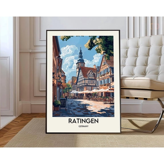 Ratingen Germany Poster, Medieval City Map Wall Art