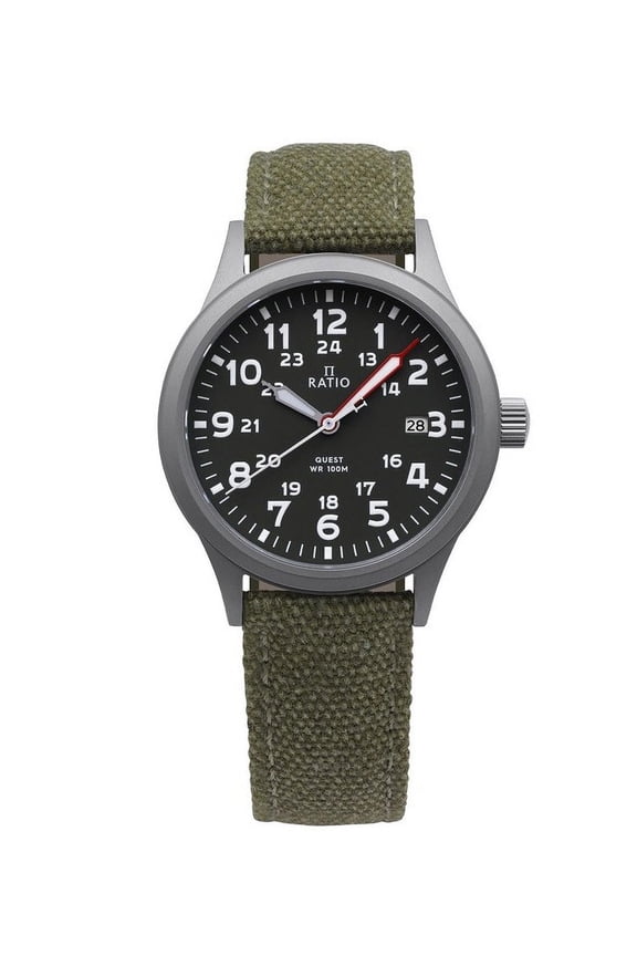 Quest Mens Field Watch Sapphire Canvas Strap Khaki Green Dial Quartz RTQ029 100M Lewis And Clark Edition