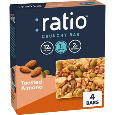 Ratio Crunchy Bar, Toasted Almond, 12g Protein, Keto Friendly, 5.8 oz (4 Bars)
