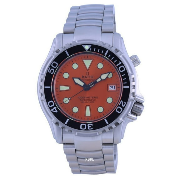Ratio FreeDiver Helium Safe 1000M Orange Dial Stainless Steel Automatic 1066KE26-33VA-ORG Men's Watch