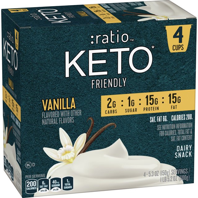 Ratio Keto Friendly Yogurt Cultured Dairy Snack Cups, 4 Count, 5.3 OZ