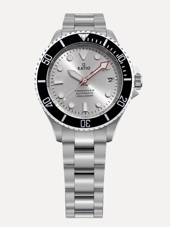 Men's FreeDiver Sapphire Stainless Steel Bracelet Watch, Silver Sunray Dial (RTF048)