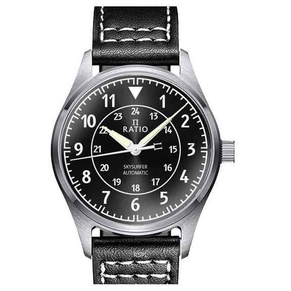 Ratio Skysurfer Pilot Black Sunray Dial Leather Automatic RTS314 200M Men's Watch