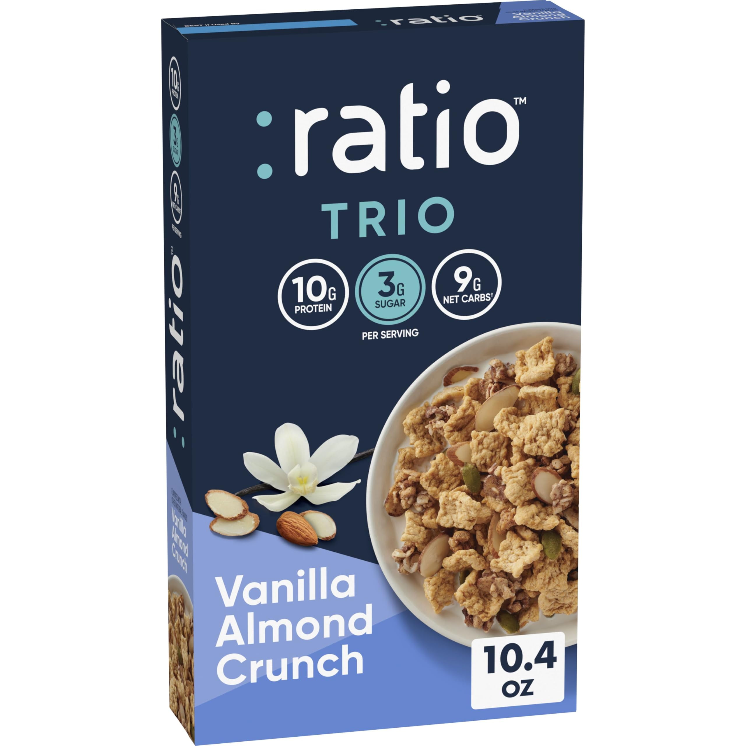 Ratio Trio Vanilla Almond Crunch Cereal, GJM1&nbsp;10g Protein, Keto Friendly, 10.4 oz