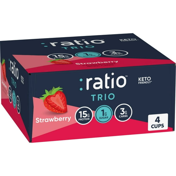Ratio Trio Yogurt Cultured Dairy Snack, Strawberry, 1g Sugar, Keto Friendly, 4 Cups