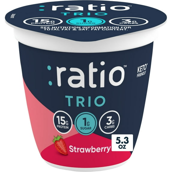 Ratio Trio Yogurt Cultured Dairy Snack, Strawberry, 1g Sugar, Keto Friendly, 5.3 oz
