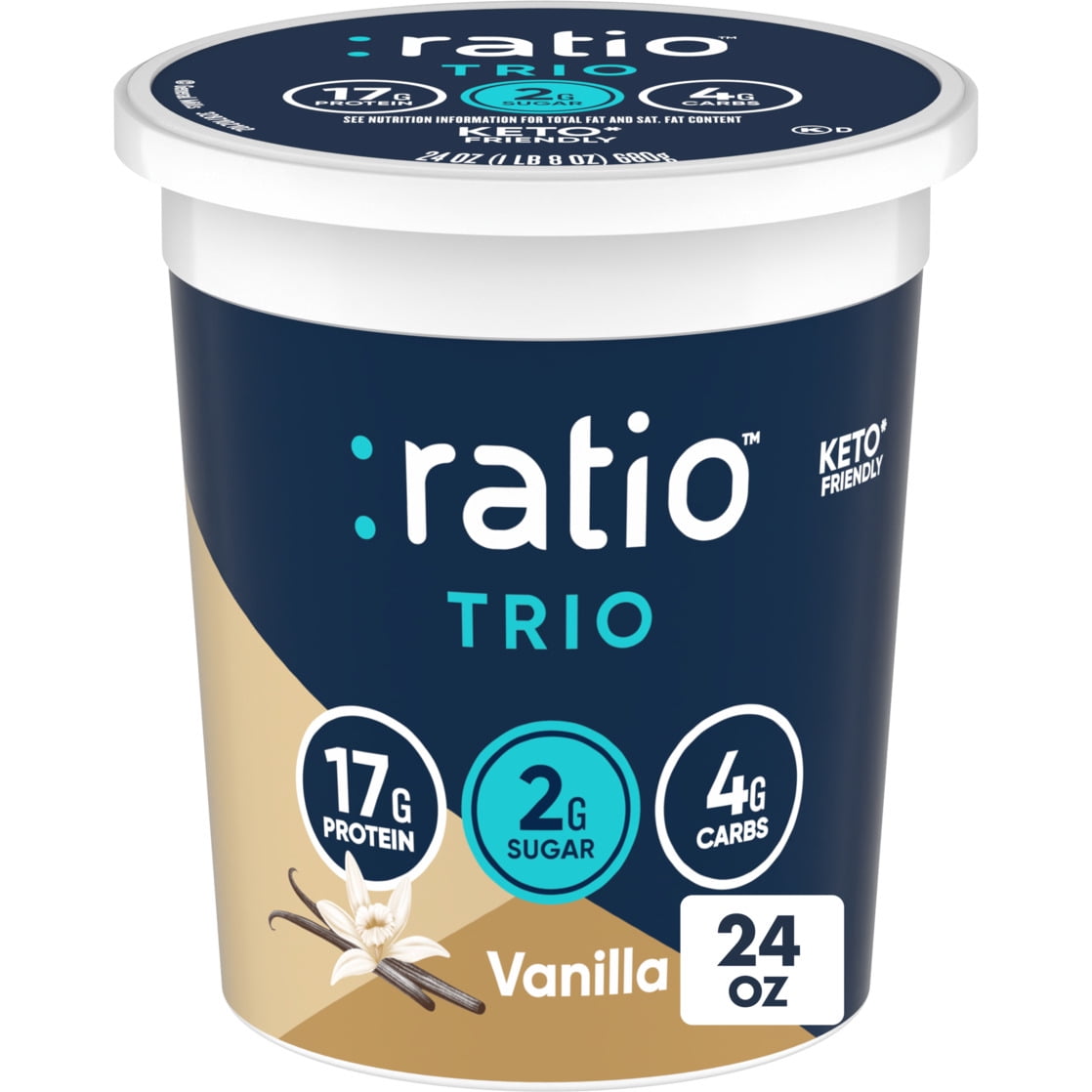 Ratio Trio Yogurt Cultured Dairy Snack, Vanilla, 2g Sugar, Keto Yogurt Alternative, 24 oz