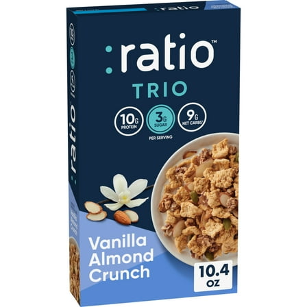 Ratio Trio Vanilla Almond Crunch Cereal, 10g Protein, Keto Friendly, 10.4 oz