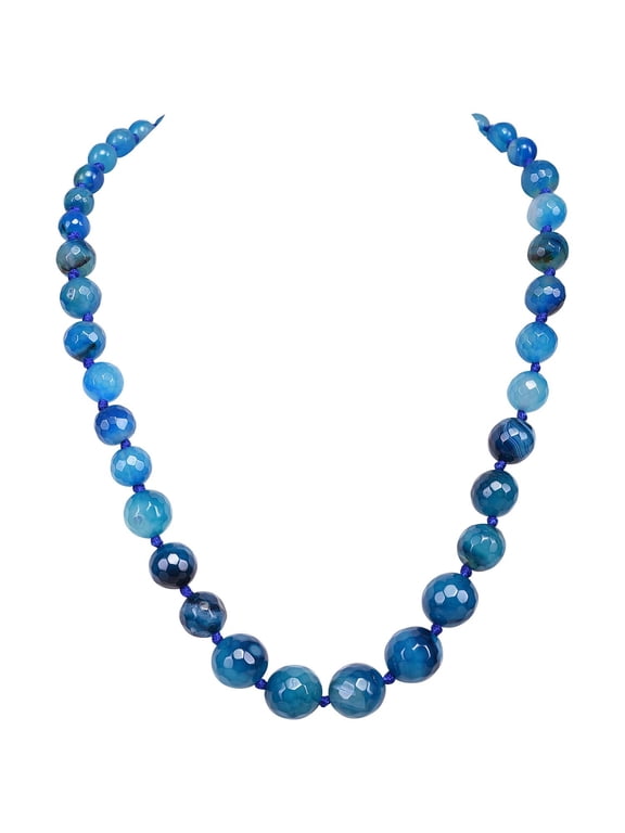 Blue Color Agate Natural Stone Beads Strand Jewelry Necklace Women