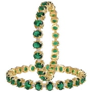 Ratnavali Jewels CZ Zirconia Gold Sleek Designer Green Solitaire Bracelet Bollywood Wedding Bangle Jewelry Women