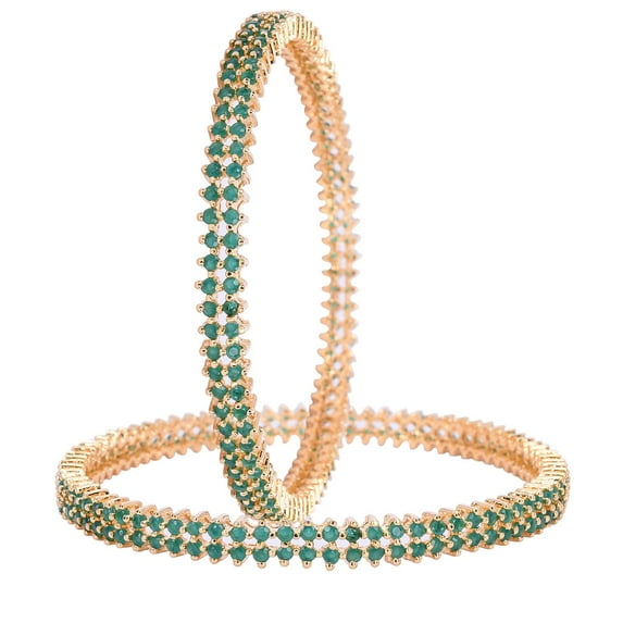 Ratnavali Jewels CZ Zirconia Gold Sleek Designer Green Solitaire Bracelet Bollywood Wedding Bangle Jewelry Women