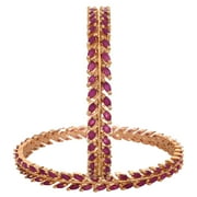 Ratnavali Jewels CZ Zirconia Gold Sleek Designer Red Solitaire Bracelet Bollywood Wedding Bangle Jewelry Women