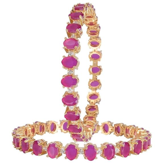 Ratnavali Jewels CZ Zirconia Gold Sleek Designer Red Solitaire Bracelet Bollywood Wedding Bangle Jewelry Women