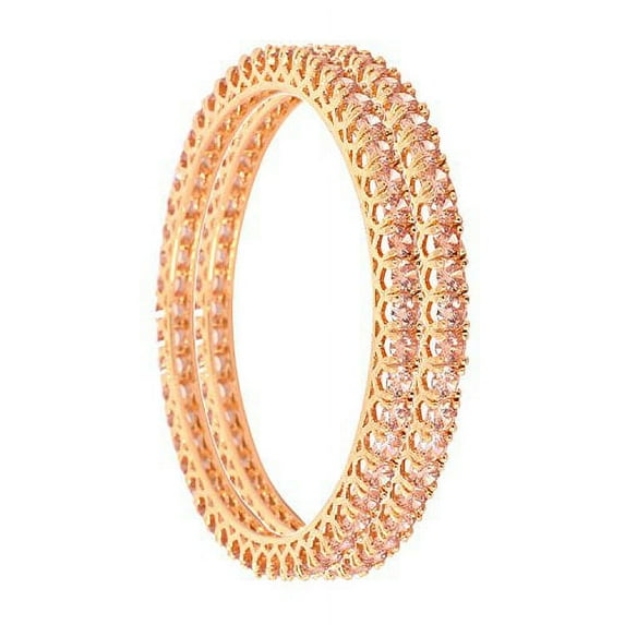 Ratnavali Jewels CZ Zirconia Gold Tone Champagne Solitaire Diamond Bollywood Wedding Indian Bangles Jewelry Women