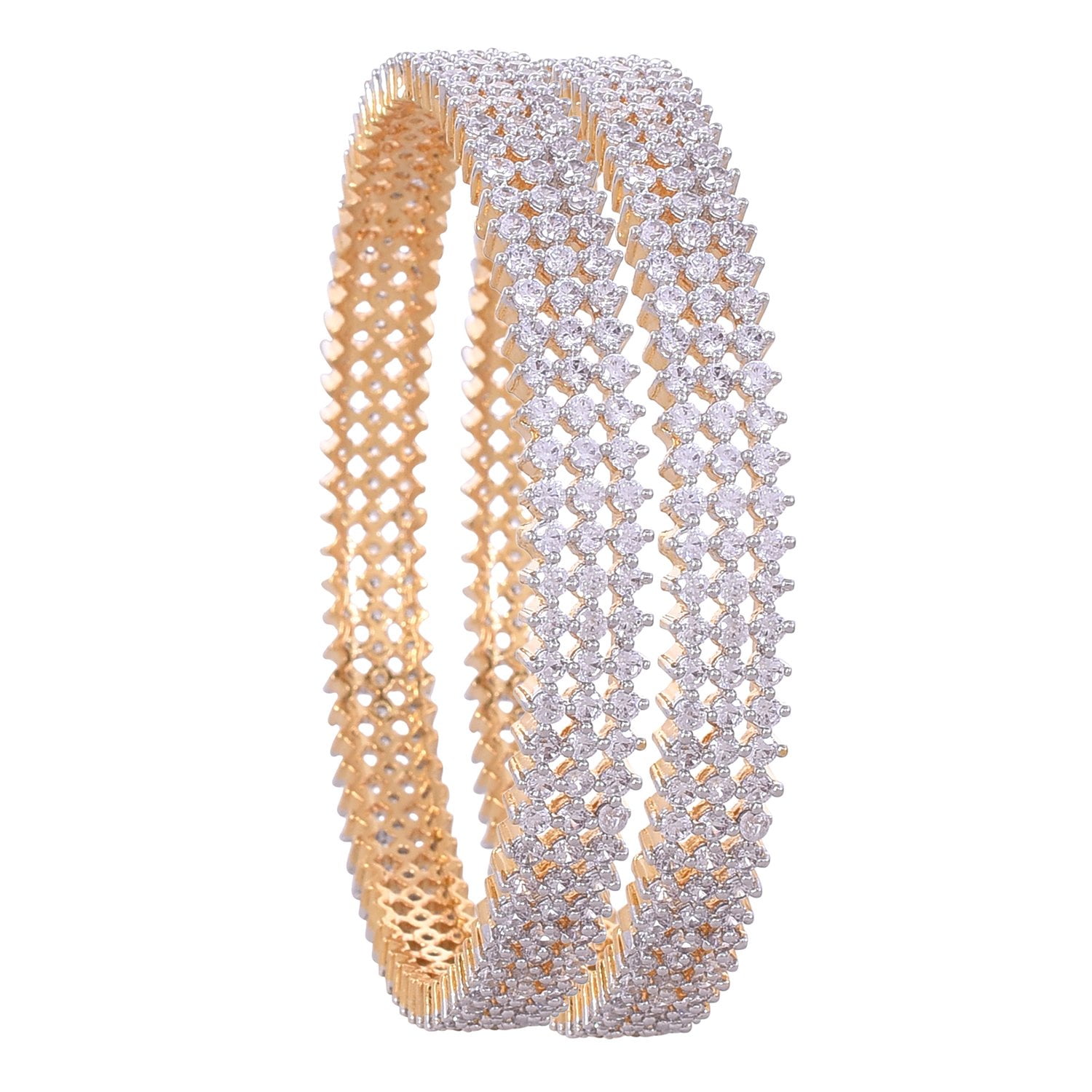 RATNAVALI JEWELS Gold Tone CZ Zirconia Bangles - Elegant Red & White Diamond Bollywood Style Indian Bracelets For Women