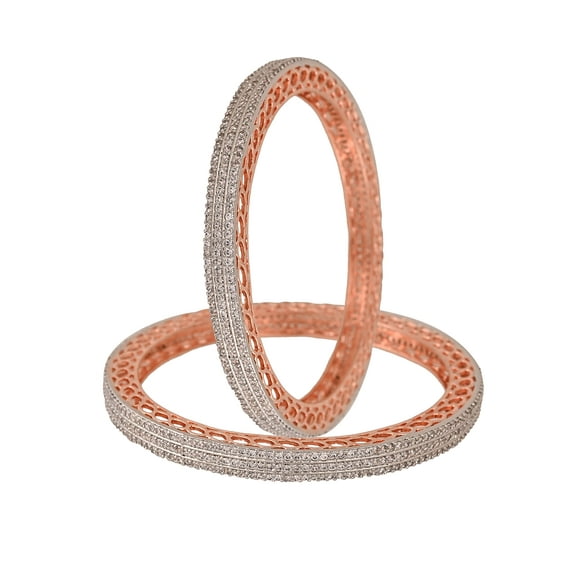Ratnavali Jewels CZ Zirconia Rose Gold Designer White Solitaire Bracelet Bollywood Wedding Bangle Jewelry Women