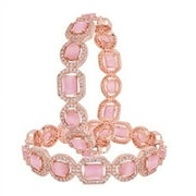 Ratnavali Jewels CZ Zirconia Rose Gold Tone Pink Diamond Indian Bangles Bollywood Jewelry Women
