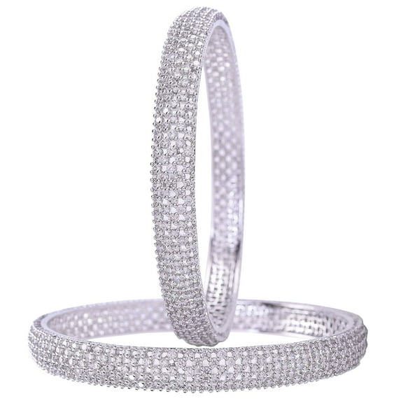 Ratnavali Jewels CZ Zirconia Silver Sleek Designer Bracelet Bollywood Wedding Bangle Jewelry Women