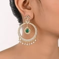 thumbnail image 1 of Ratnavali Jewels Cubic Zirconia Green Diamond Gold Plated Indian Bollywood Chandbali Earrings for Women, 1 of 4