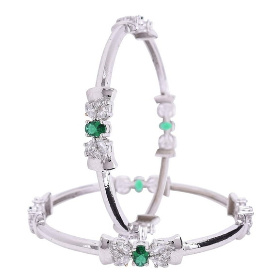 Ratnavali Jewels Indian Bangle Set CZ Cubic Zirconia Brass Metal Kada Bracelet Jewelry for Women Green Silver Tone