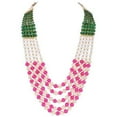 thumbnail image 1 of Ratnavali Jewels Pearl Green Multi Layer Strand Moti Mala Beads Party Wear Necklace Jewelry Women RVA647 (Pink), 1 of 4