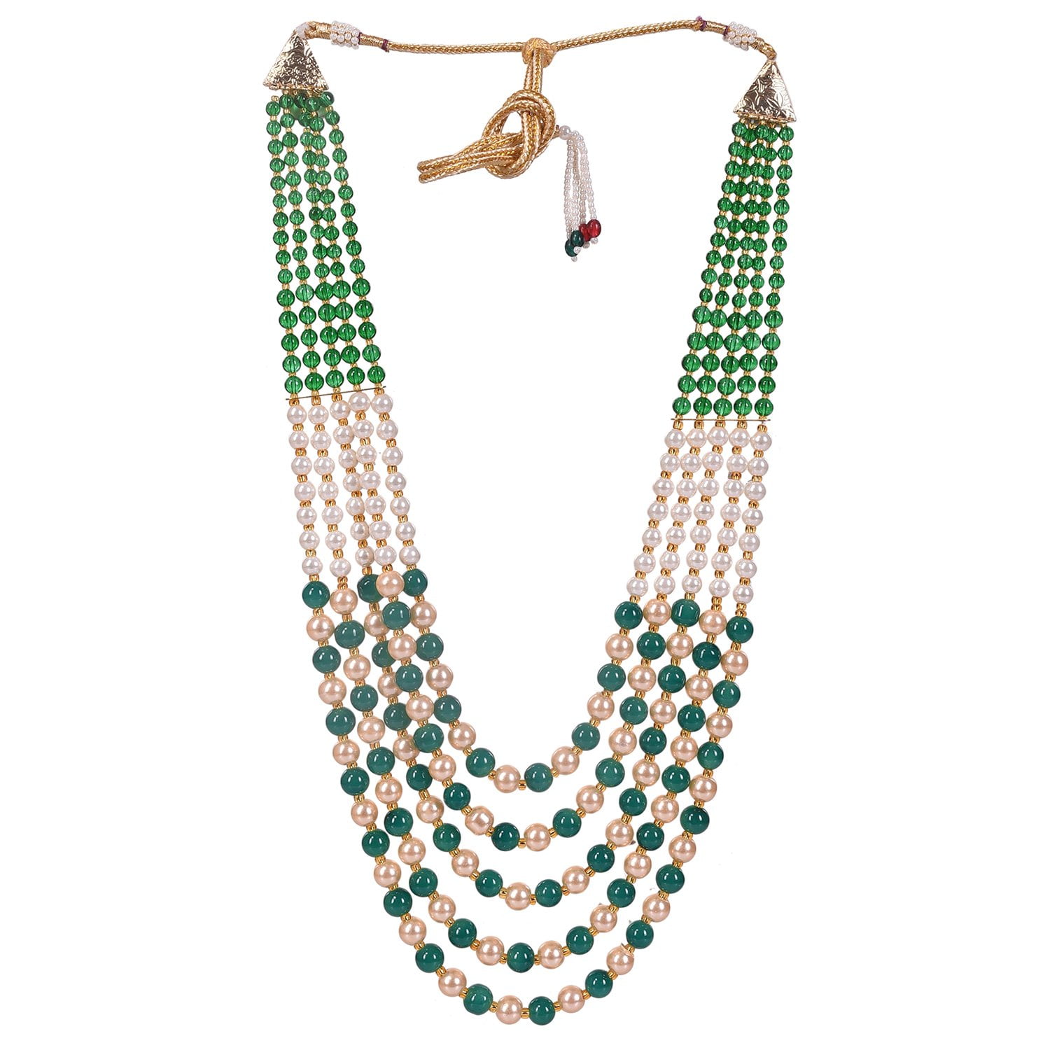 Ratnavali Jewels Pearl Green Multi Layer Strand Moti Mala Beads Party Wear Necklace Jewelry Women RVA647 White