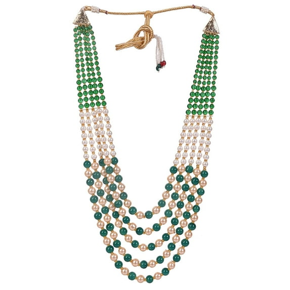 Ratnavali Jewels Pearl Green Multi Layer Strand Moti Mala Beads Party Wear Necklace Jewelry Women RVA647 (White)