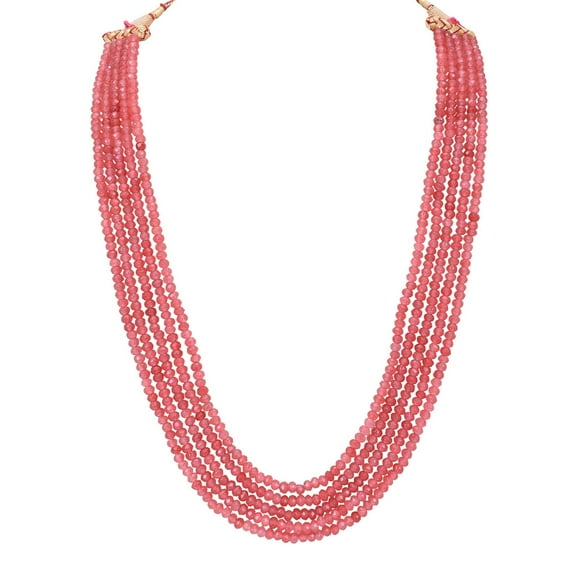Ratnavali Jewels Pink color 5 Strand Quartz Beads Stone Fashion Necklace Women
